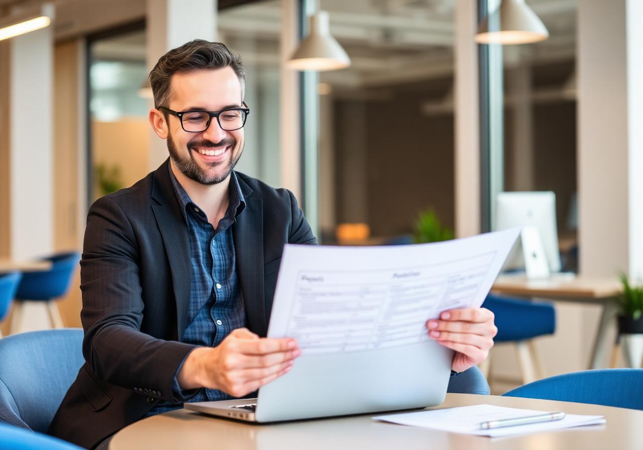 Owner reviewing Avyqor pricing on a laptop in a modern office
